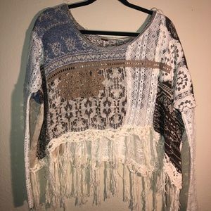 Free people long sleeve fringe style top